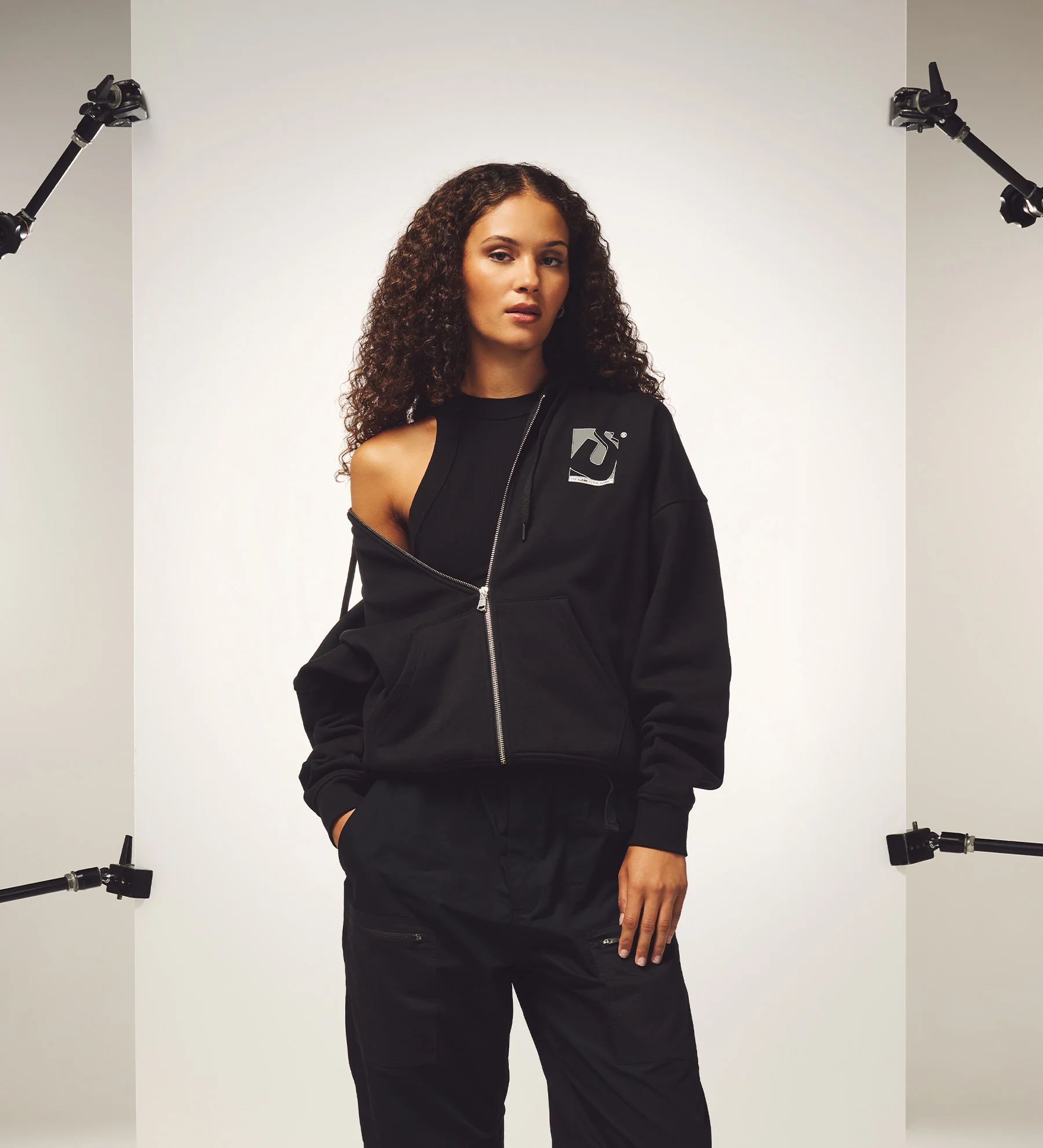 Initial Box Zip Hoodie [Black] - Image 3
