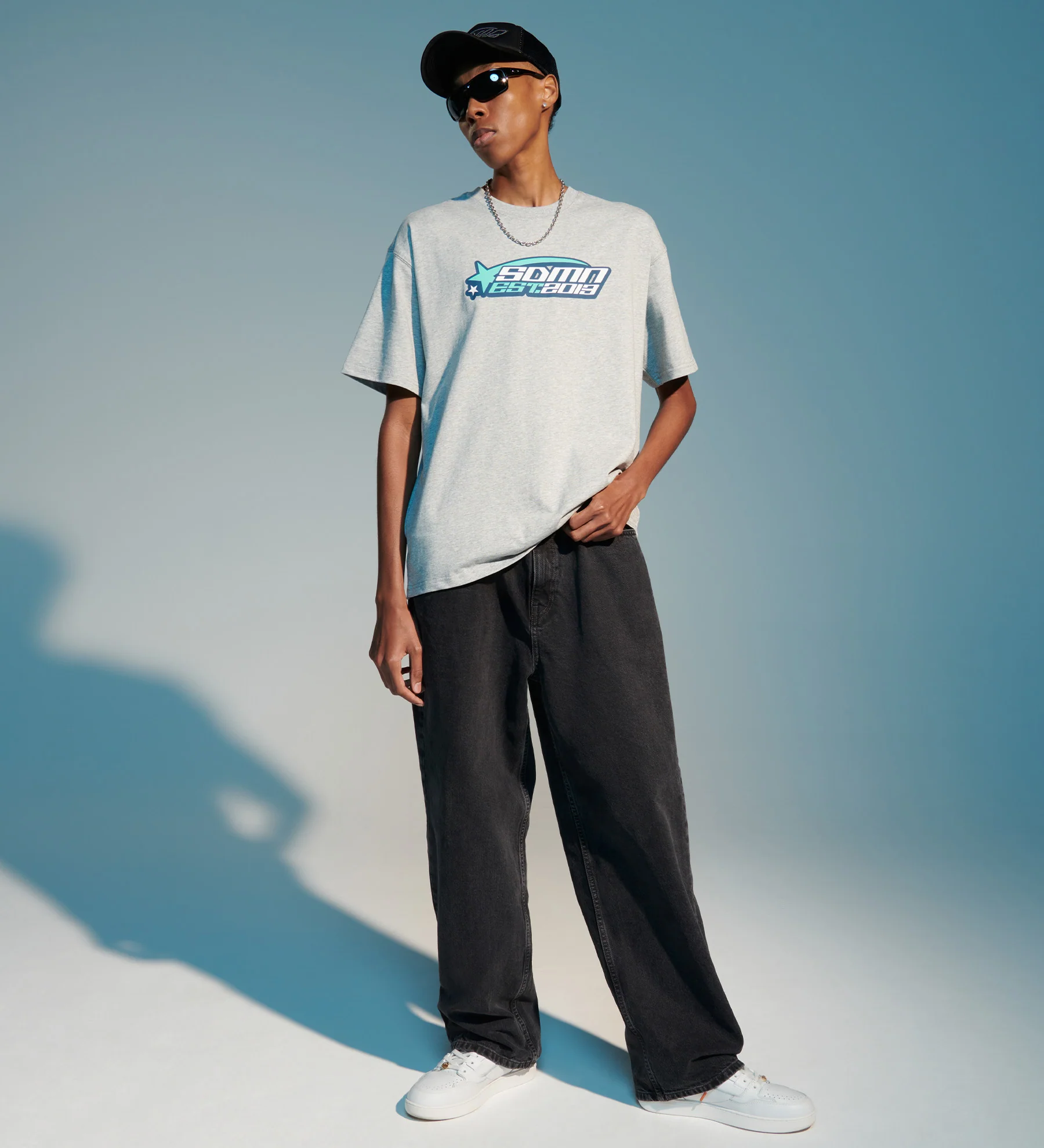 Y2K Shooting Stars T-Shirt [Melange Grey] - Image 2