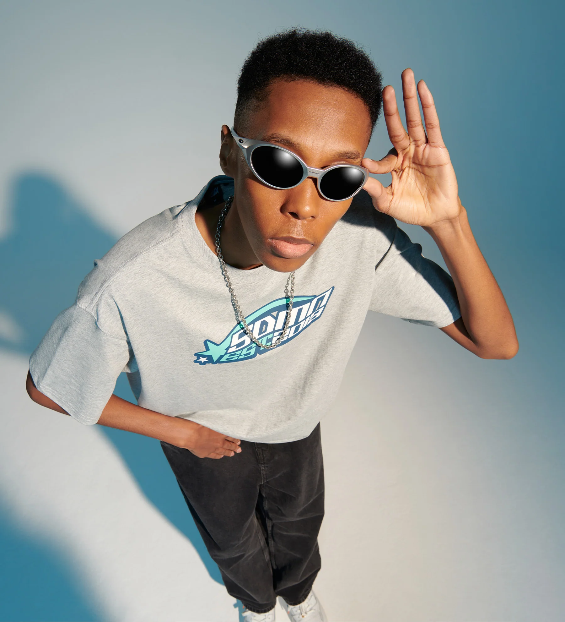 Y2K Shooting Stars T-Shirt [Melange Grey] - Image 3